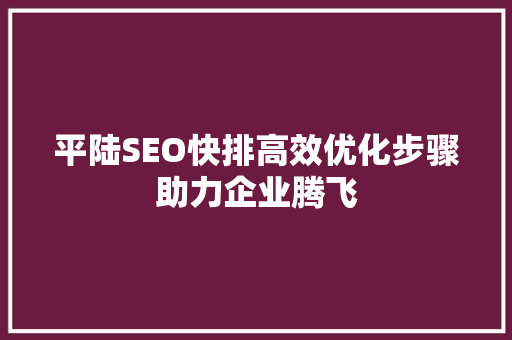 平陆SEO快排高效优化步骤助力企业腾飞