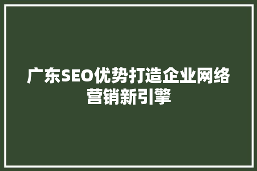 广东SEO优势打造企业网络营销新引擎