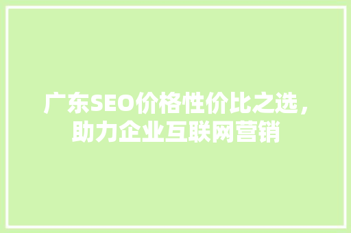 广东SEO价格性价比之选，助力企业互联网营销