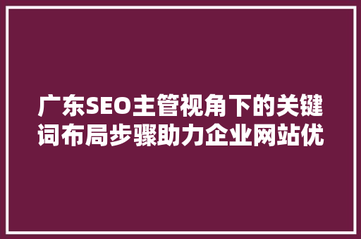 广东SEO主管视角下的关键词布局步骤助力企业网站优化之路