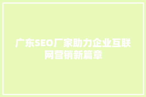 广东SEO厂家助力企业互联网营销新篇章