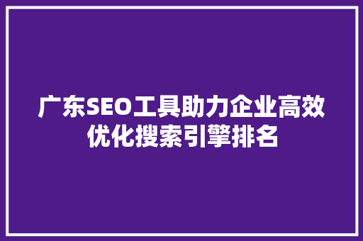 广东SEO工具助力企业高效优化搜索引擎排名