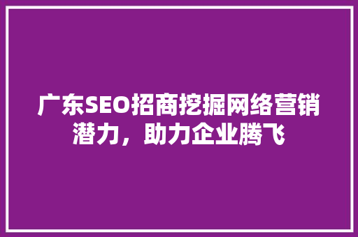 广东SEO招商挖掘网络营销潜力，助力企业腾飞