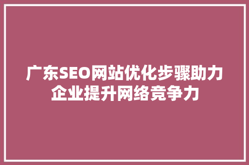 广东SEO网站优化步骤助力企业提升网络竞争力