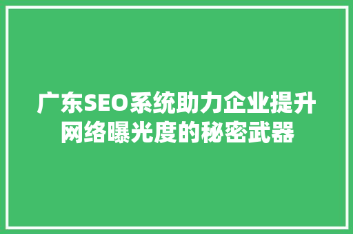 广东SEO系统助力企业提升网络曝光度的秘密武器