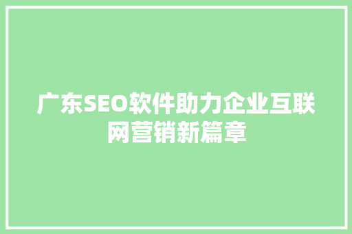 广东SEO软件助力企业互联网营销新篇章