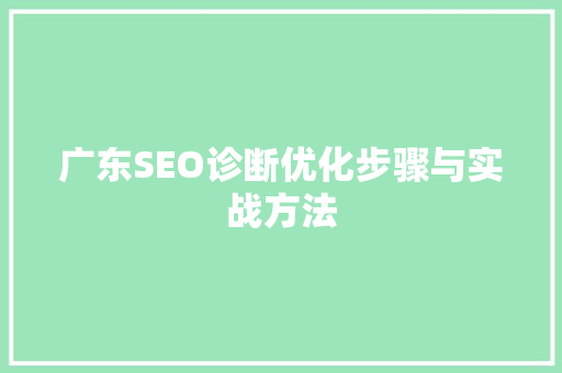 广东SEO诊断优化步骤与实战方法