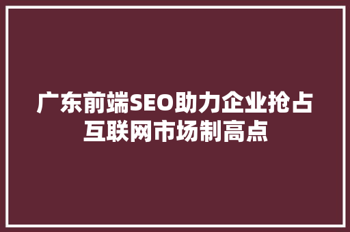 广东前端SEO助力企业抢占互联网市场制高点