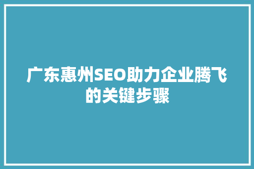 广东惠州SEO助力企业腾飞的关键步骤