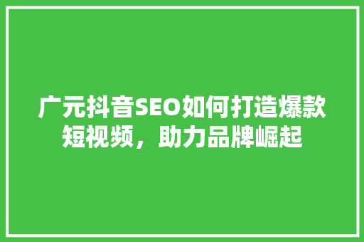 广元抖音SEO如何打造爆款短视频，助力品牌崛起