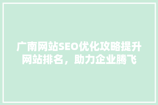 广南网站SEO优化攻略提升网站排名，助力企业腾飞