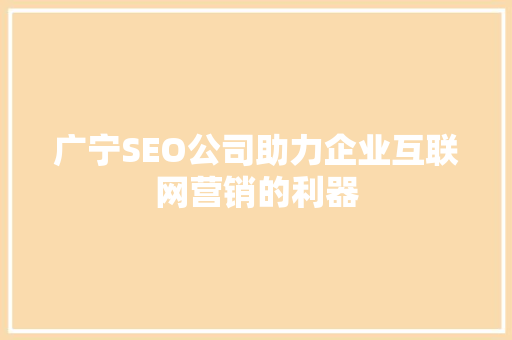 广宁SEO公司助力企业互联网营销的利器