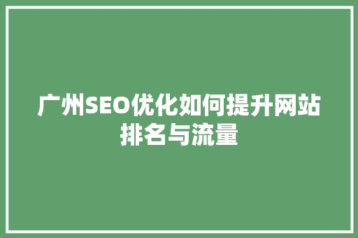 广州SEO优化如何提升网站排名与流量