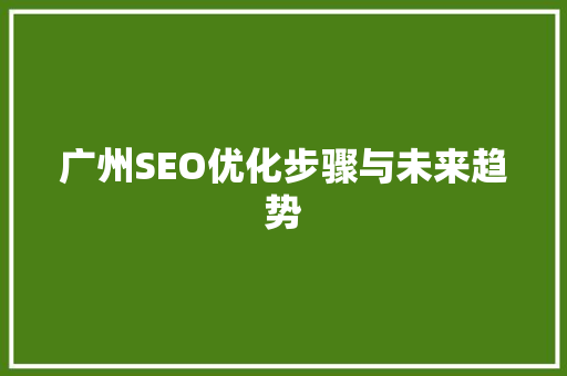 广州SEO优化步骤与未来趋势