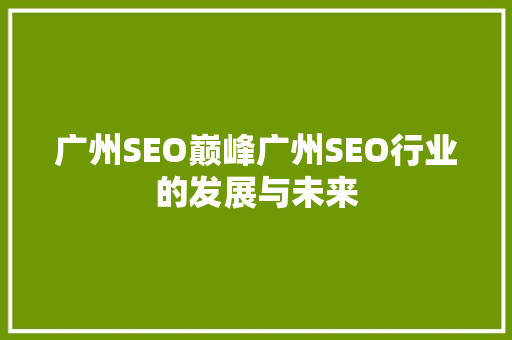 广州SEO巅峰广州SEO行业的发展与未来