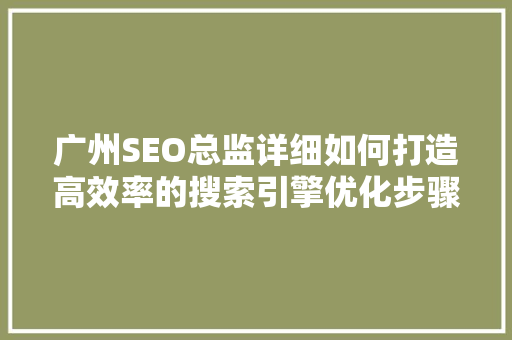 广州SEO总监详细如何打造高效率的搜索引擎优化步骤