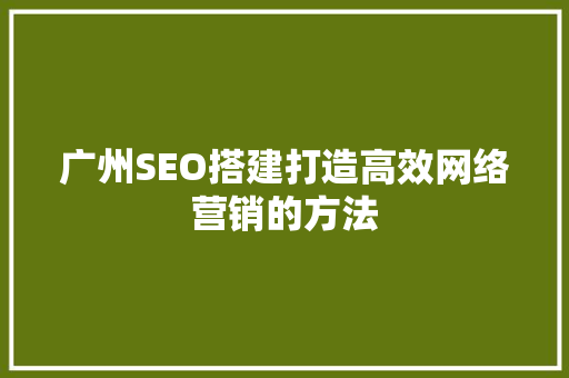 广州SEO搭建打造高效网络营销的方法