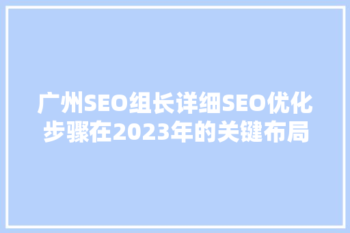 广州SEO组长详细SEO优化步骤在2023年的关键布局