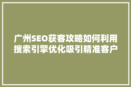 广州SEO获客攻略如何利用搜索引擎优化吸引精准客户