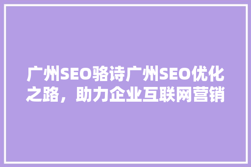 广州SEO骆诗广州SEO优化之路，助力企业互联网营销腾飞