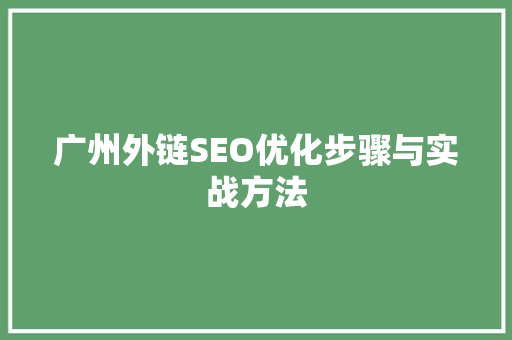 广州外链SEO优化步骤与实战方法