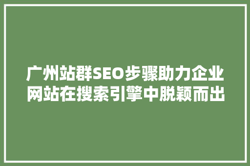 广州站群SEO步骤助力企业网站在搜索引擎中脱颖而出