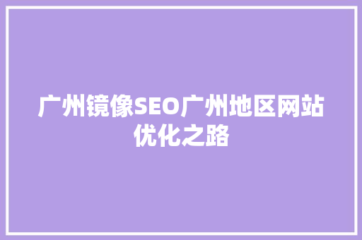 广州镜像SEO广州地区网站优化之路