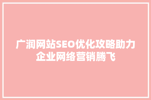 广润网站SEO优化攻略助力企业网络营销腾飞