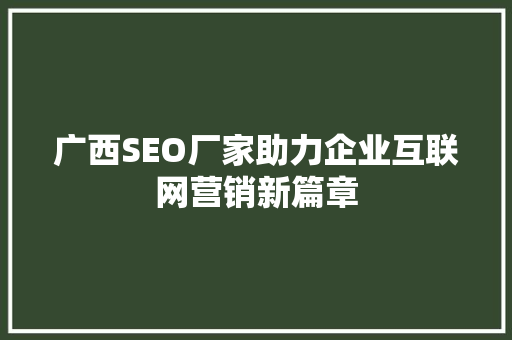 广西SEO厂家助力企业互联网营销新篇章