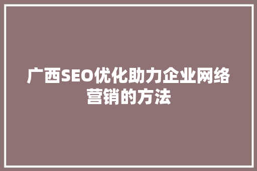 广西SEO优化助力企业网络营销的方法