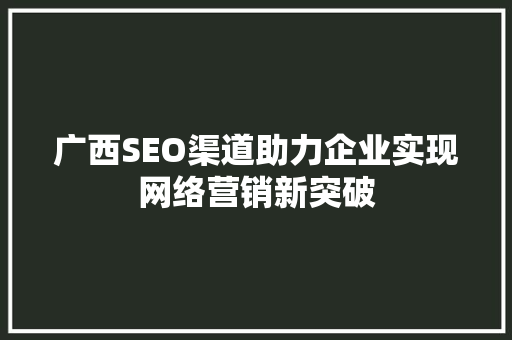 广西SEO渠道助力企业实现网络营销新突破