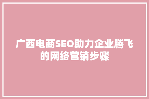 广西电商SEO助力企业腾飞的网络营销步骤