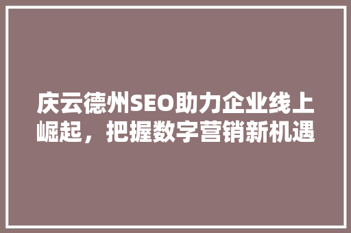 庆云德州SEO助力企业线上崛起，把握数字营销新机遇