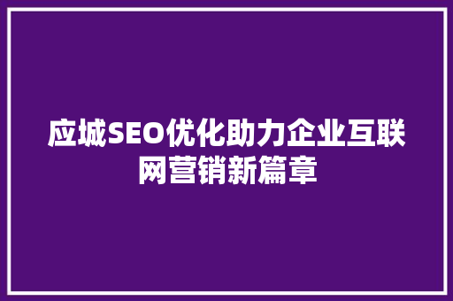 应城SEO优化助力企业互联网营销新篇章