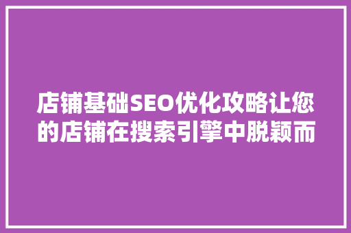 店铺基础SEO优化攻略让您的店铺在搜索引擎中脱颖而出