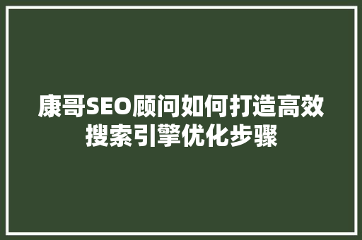 康哥SEO顾问如何打造高效搜索引擎优化步骤