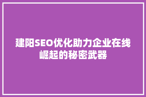 建阳SEO优化助力企业在线崛起的秘密武器