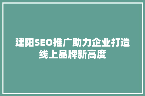 建阳SEO推广助力企业打造线上品牌新高度