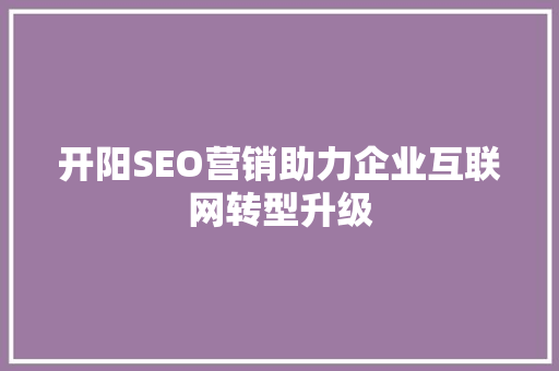 开阳SEO营销助力企业互联网转型升级