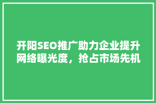 开阳SEO推广助力企业提升网络曝光度，抢占市场先机