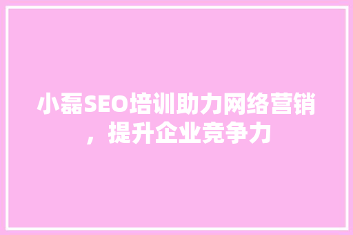 小磊SEO培训助力网络营销，提升企业竞争力