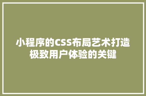 小程序的CSS布局艺术打造极致用户体验的关键