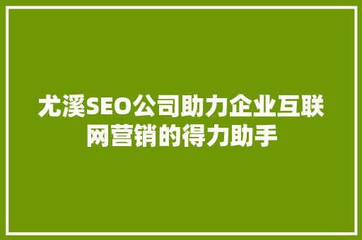 尤溪SEO公司助力企业互联网营销的得力助手