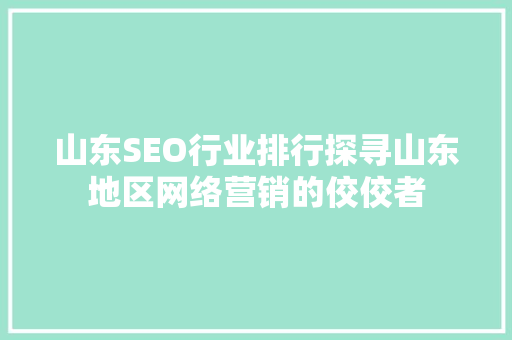 山东SEO行业排行探寻山东地区网络营销的佼佼者