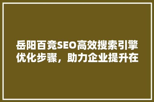 岳阳百竞SEO高效搜索引擎优化步骤，助力企业提升在线竞争力