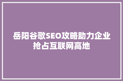 岳阳谷歌SEO攻略助力企业抢占互联网高地