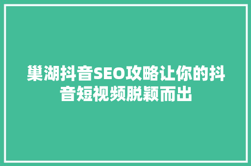 巢湖抖音SEO攻略让你的抖音短视频脱颖而出