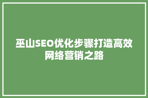 巫山SEO优化步骤打造高效网络营销之路