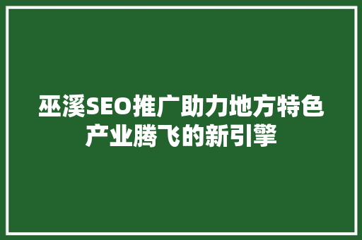 巫溪SEO推广助力地方特色产业腾飞的新引擎