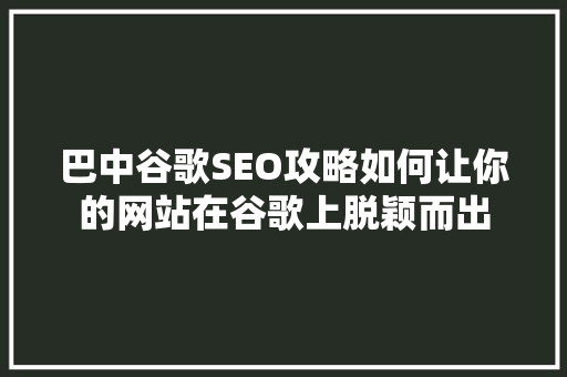 巴中谷歌SEO攻略如何让你的网站在谷歌上脱颖而出